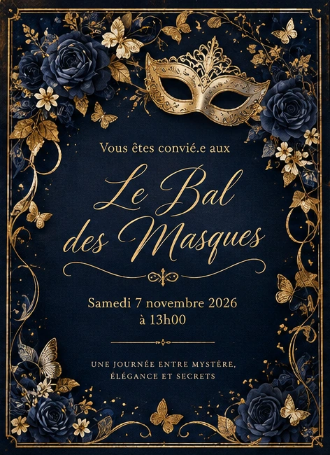 Vous êtes convié·e au Bal des Masques, samedi 7 novembre 2026 à 13h